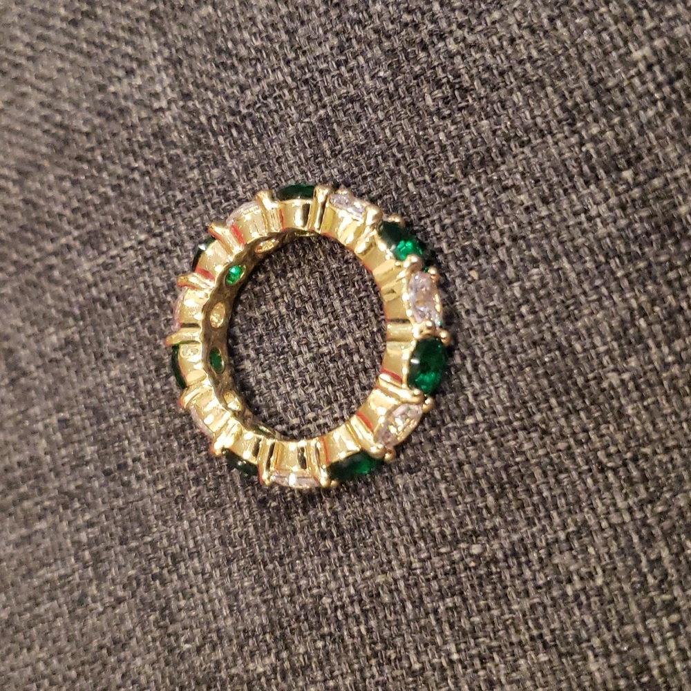 Gold Plated Emerald and Diamond Gemstone Ring